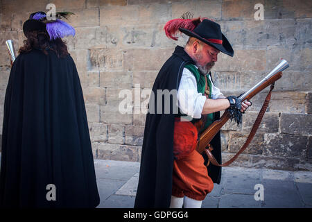 `Trabucaires´ (men armed with blunderbuss) at Bisbe street during La Merce Festival. Barcelona. Catalonia. Spain Stock Photo